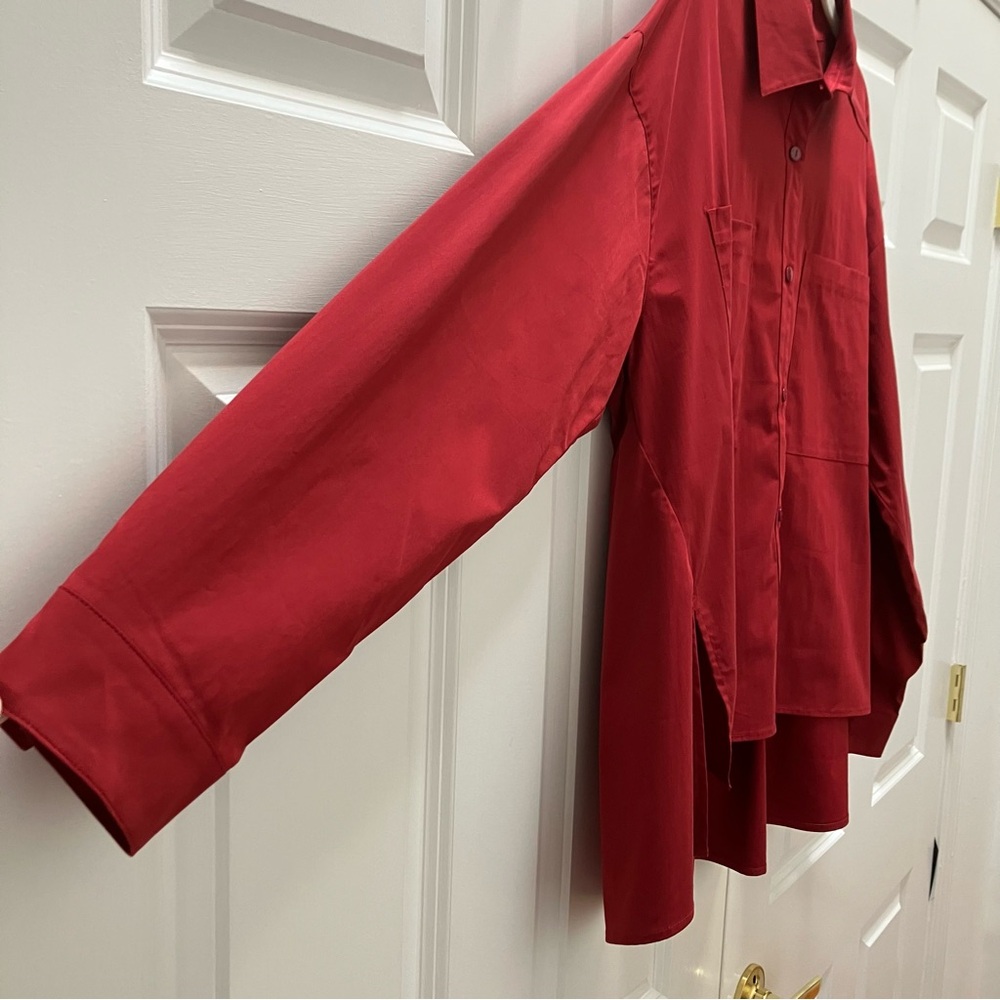 NWT Stella Carakasi Wear Anywhere Shirt Top Button Up Oversized Red Fiesta L/XL - Picture 5 of 12